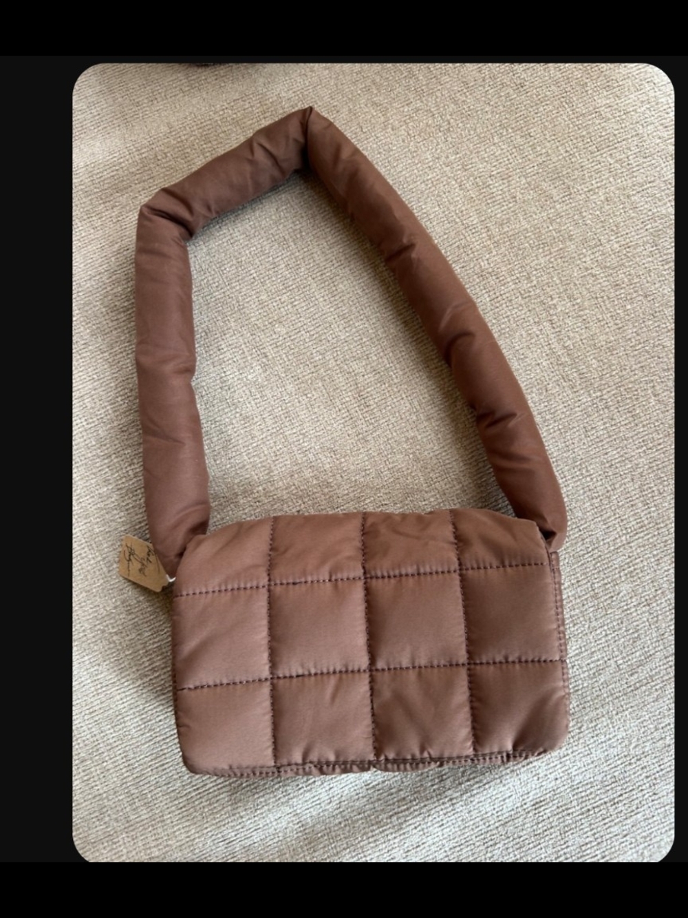Quilted Puffer Shoulder Bag in Brown